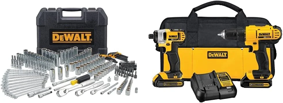 Dewalt Juego de herramientas mecánicas + Kit Taladro Atornillador y Llave de Impacto Inalámbrico 20V MAX* DCK240C2