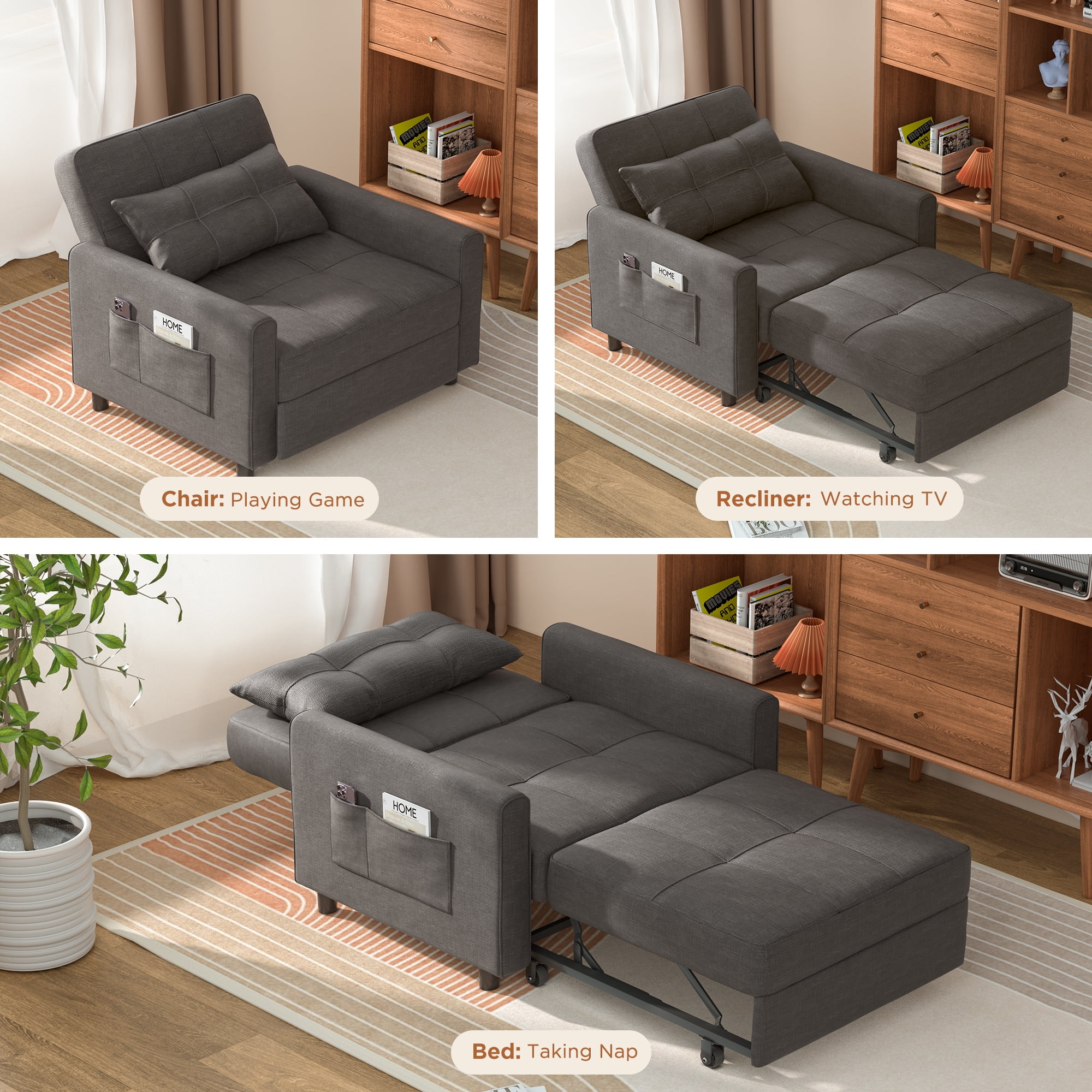 Sofá Cama Silla 3 en 1, Silla Convertible Cama Individual-taza