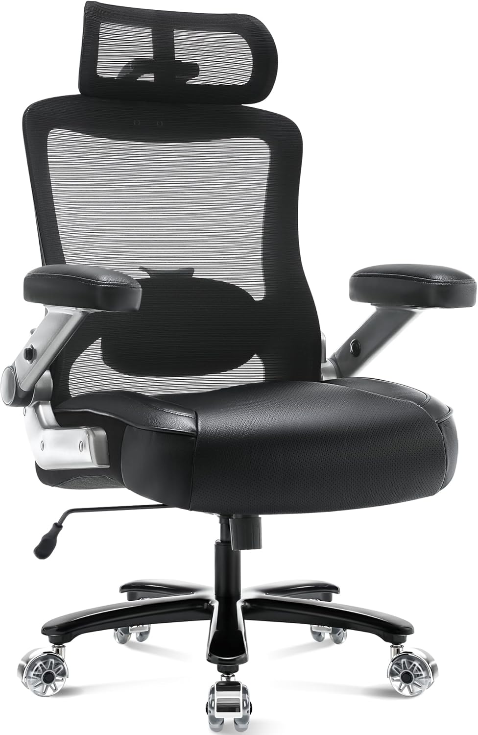 500lbs Big and Tall Office Chair- Heavy Duty Executive Computer Chair with 3D Flip Arms Large Wheels, Ergonomic Mesh High Back Desk Chair, Extra Wide Seat Adjustable Lumbar Support&Headrest