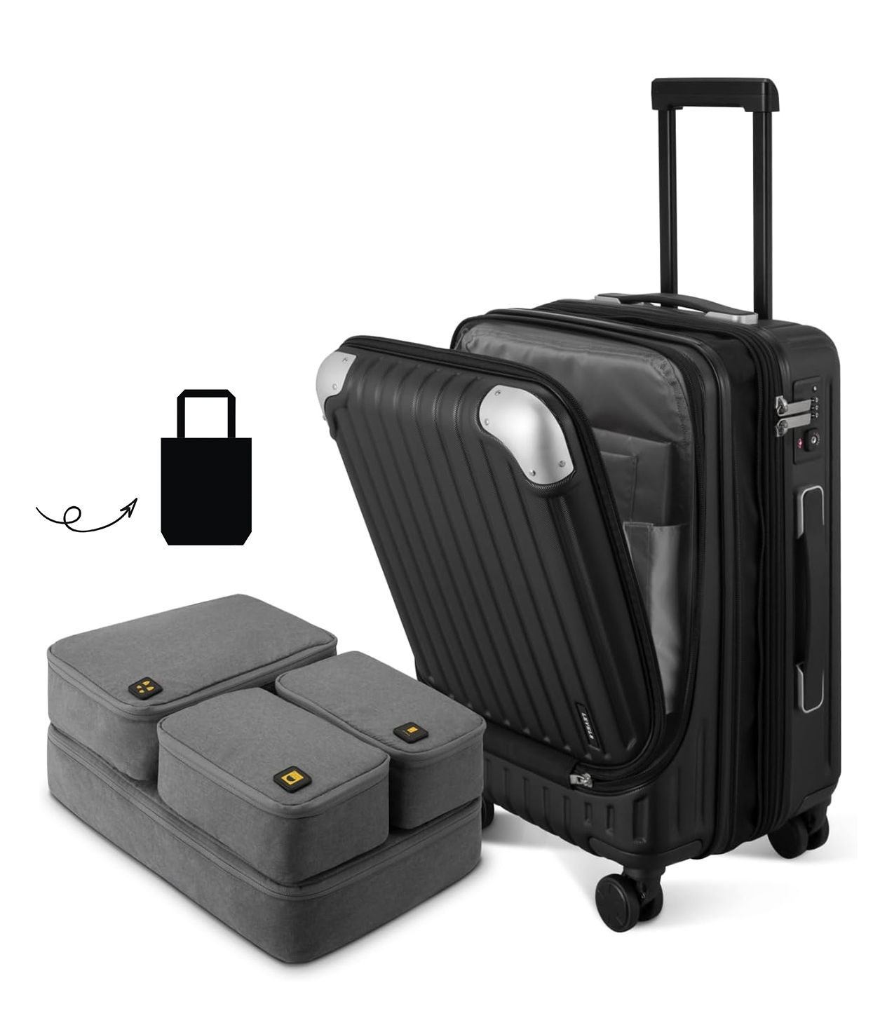LEVEL8 Grace Maletas de Viaje, 20" Equipaje Expandible, Maletas de Mano con Bolsillo Frontal, con Ruedas Spinner y Cerradura Tsa, Gris