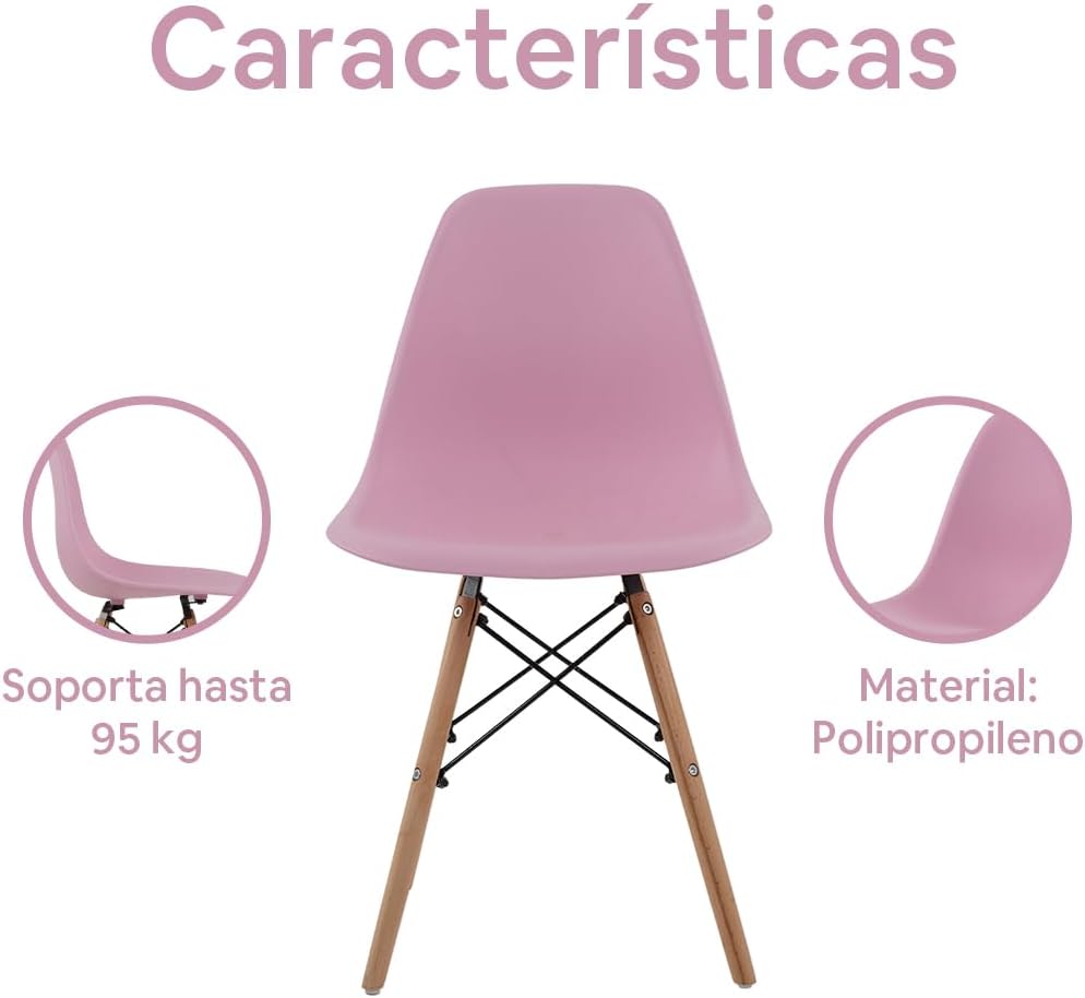 GAON. 4 Sillas Eames Modernas Minimalistas |Ergonómicas Ideales para Comedor Restaurantes y Cocinas (Negro.)