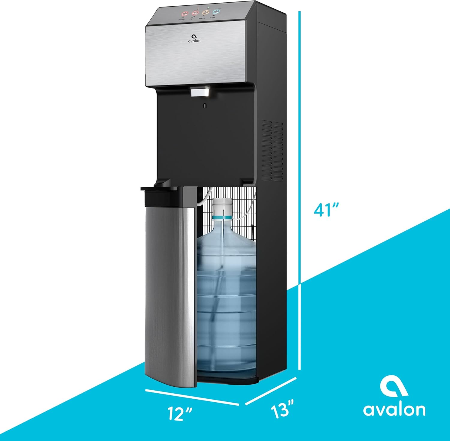 Avalon Dispensador de agua enfriador de agua con carga inferior con BioGuard, 3 ajustes de temperatura, agua caliente, fría y de habitación, construcción duradera de acero inoxidable, revestimiento antimicrobiano, certificado UL