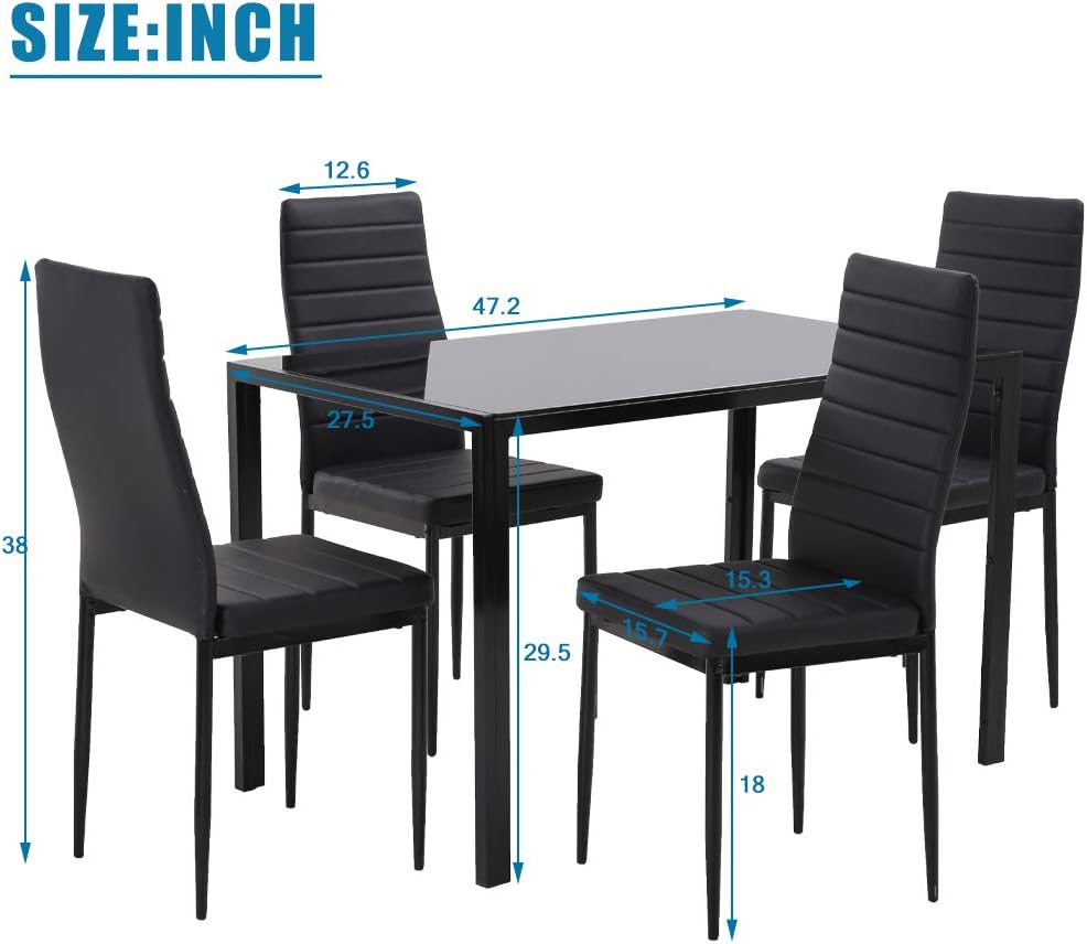 FDW - Juego de Mesa de Comedor de Vidrio para Espacios pequeños, Mesa de Cocina y sillas para 4 mesas con sillas, Muebles de hogar, rectangulares, Modernos (Vidrio Negro)-trapo