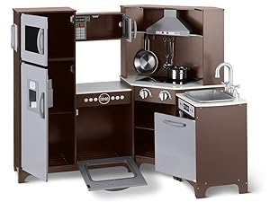 Amazon Basics interactive kids kitchen play set with doors, knobs and lights