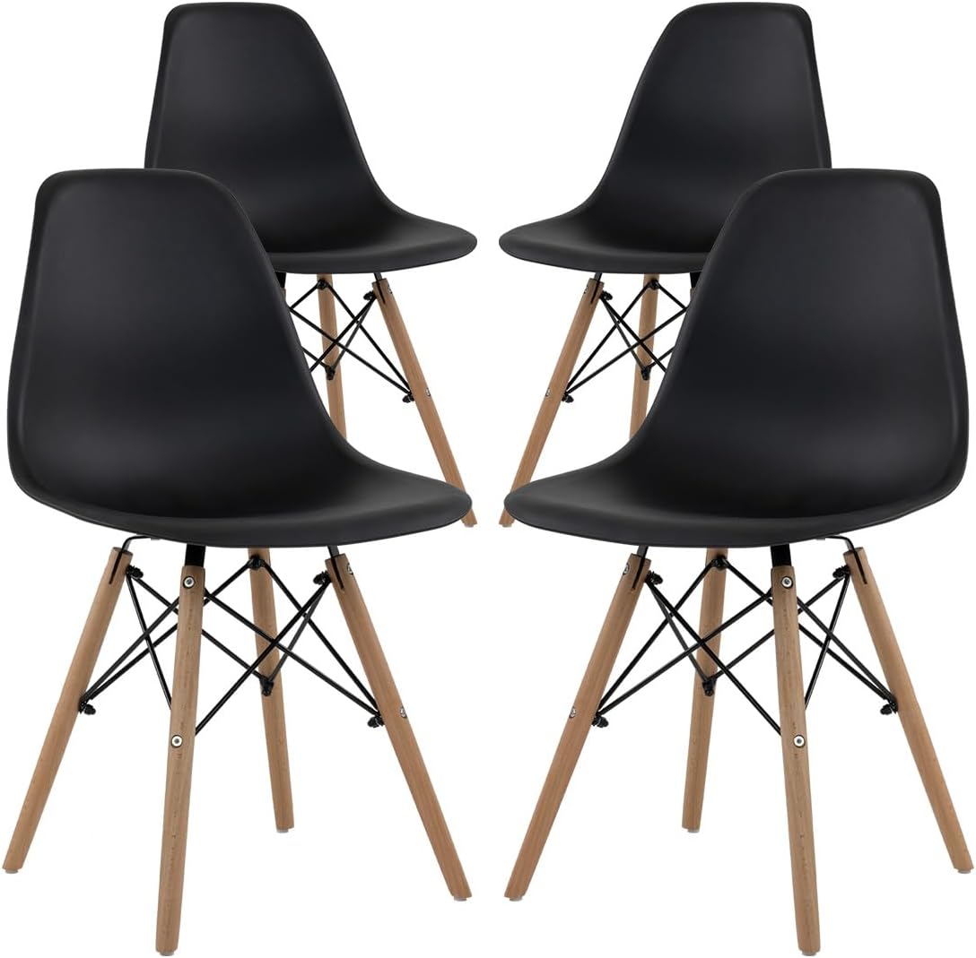 GAON. 4 Sillas Eames Modernas Minimalistas |Ergonómicas Ideales para Comedor Restaurantes y Cocinas (Negro.)