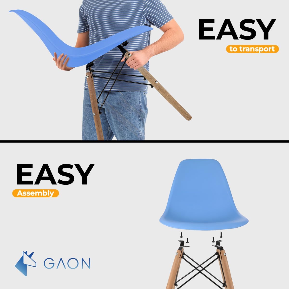 GAON. 4 Sillas Eames Modernas Minimalistas |Ergonómicas Ideales para Comedor Restaurantes y Cocinas (Negro.)