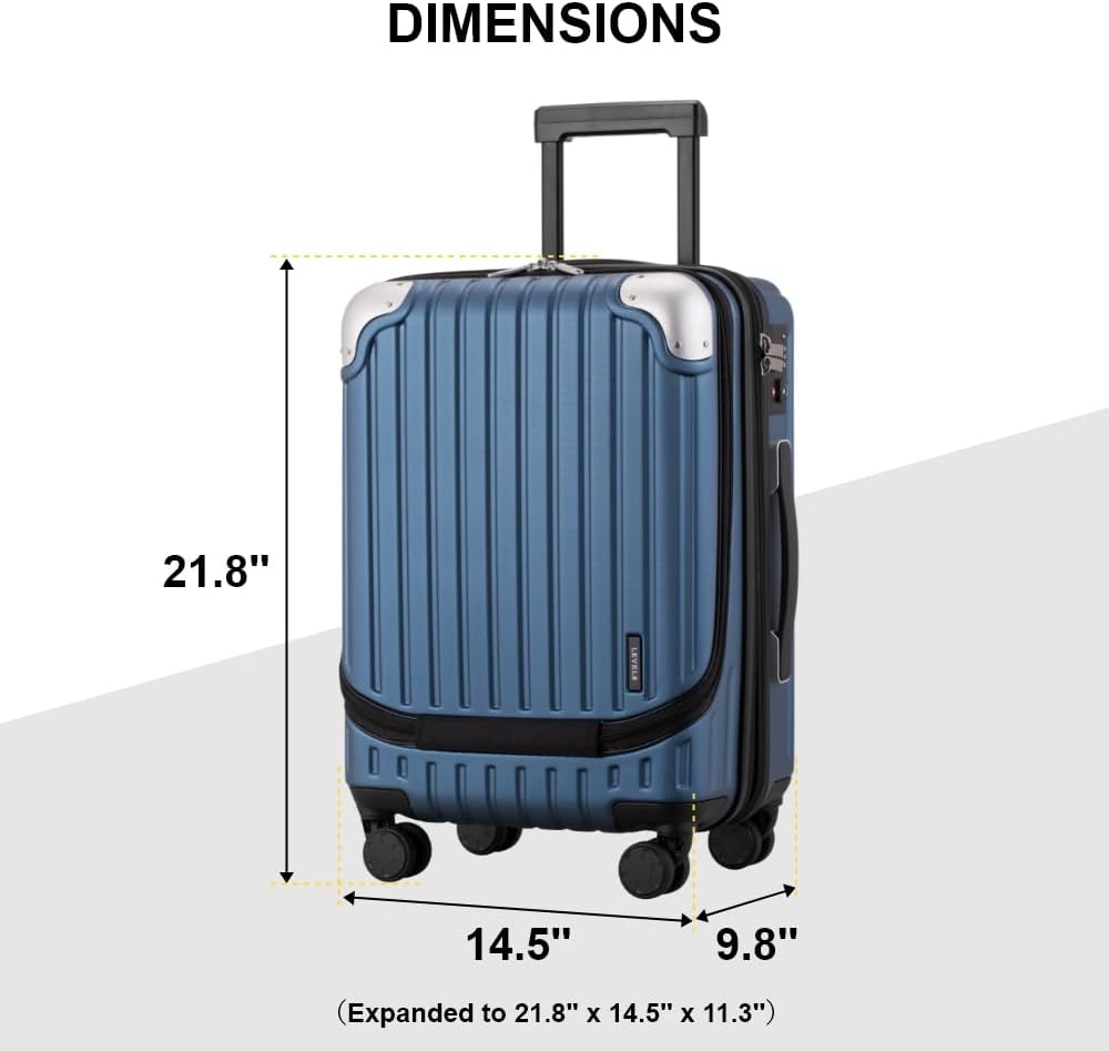 LEVEL8 Grace Maletas de Viaje, 20" Equipaje Expandible, Maletas de Mano con Bolsillo Frontal, con Ruedas Spinner y Cerradura Tsa, Gris