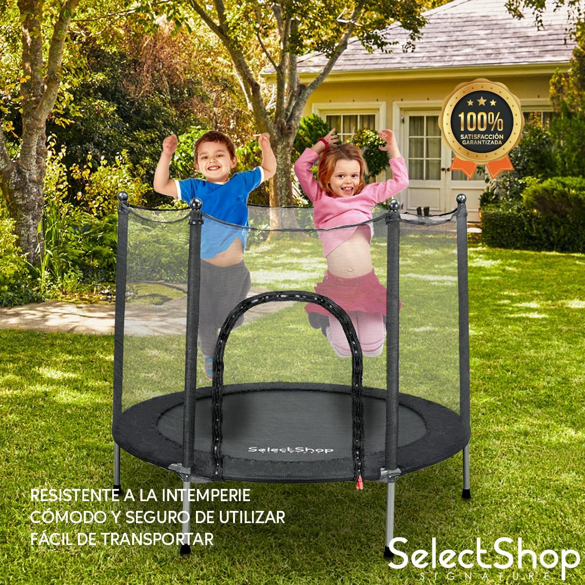 Trampolín para niños con Red De Seguridad Brincolín Infantil De 55 Pulgadas Brincolines De Niños para Fiestas Trampolin con Postes Acolchados para Interiores y Exteriores