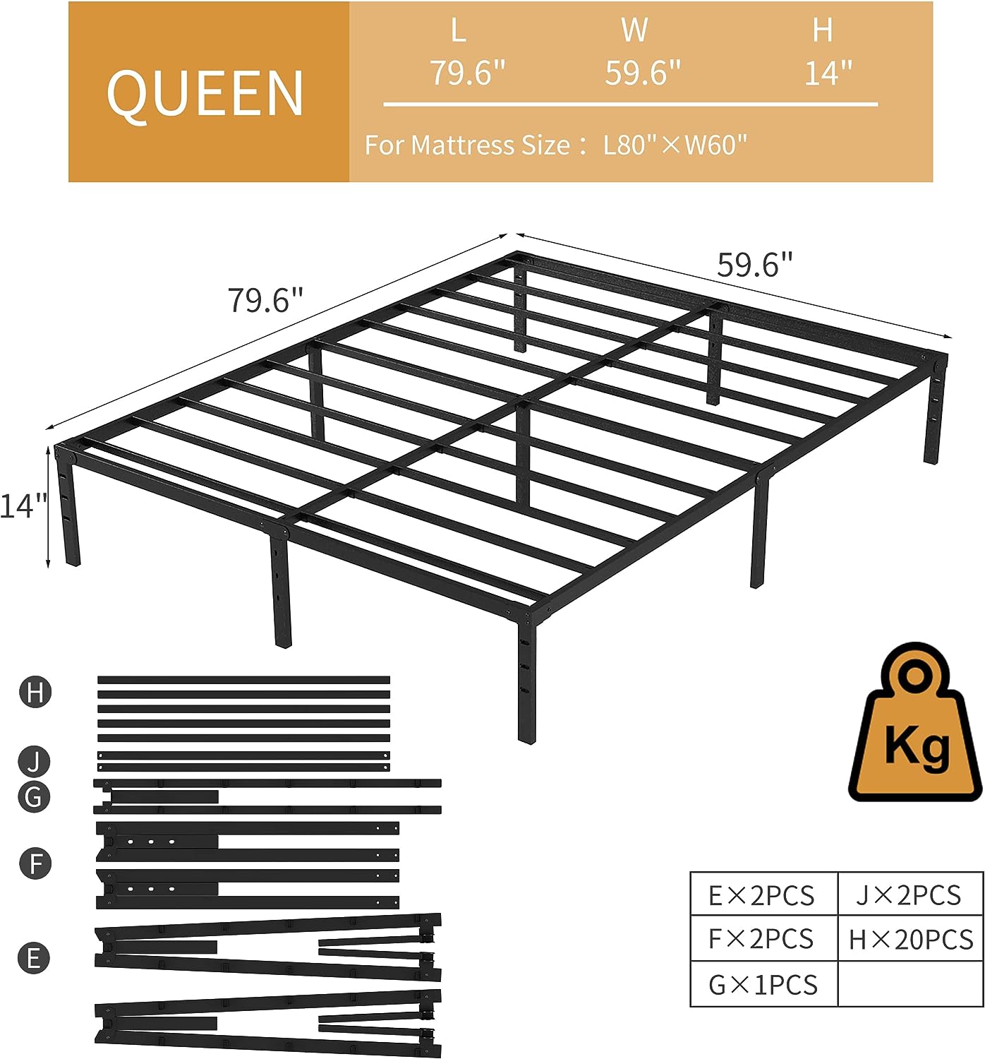 New Jeto Marco de cama de metal con espacio de almacenamiento debajo de la cama, plataforma sencilla y atmosférica, resistente y duradero, de 46 cm, tamaño individual