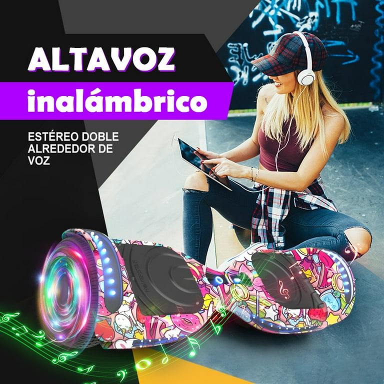 HOVERSTAR Bluetooth Hoverboard, LBW12A Color cromado o monopatín eléctrico de piel impresa con ruedas intermitentes LED HOVERSTAR LBW12A