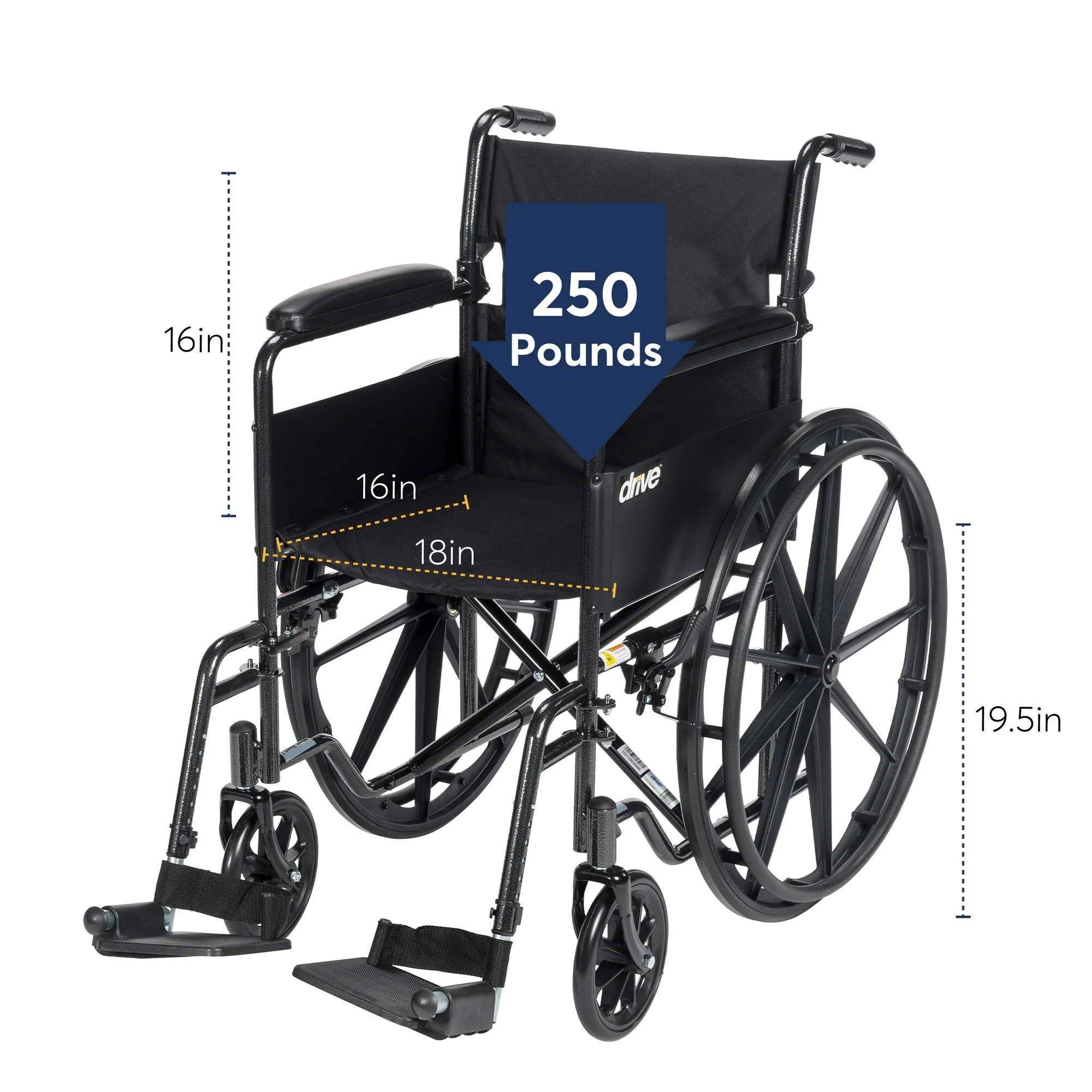 Silla de ruedas Drive Medical Silver Sport 1 con brazos completos y reposapiés abatible y extraíble