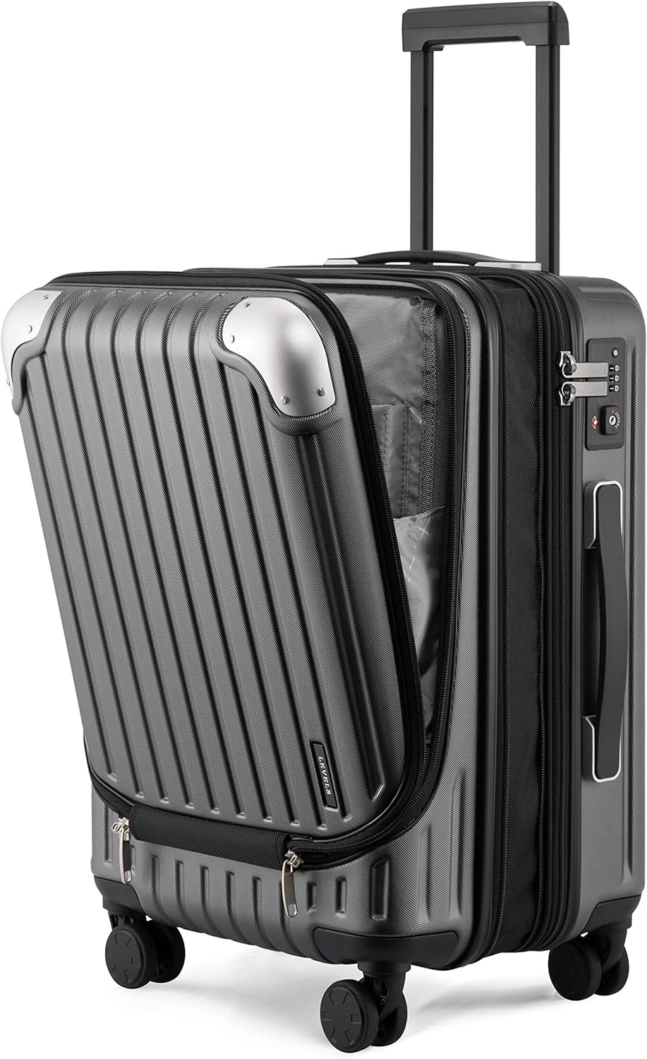 LEVEL8 Grace Maletas de Viaje, 20" Equipaje Expandible, Maletas de Mano con Bolsillo Frontal, con Ruedas Spinner y Cerradura Tsa, Gris