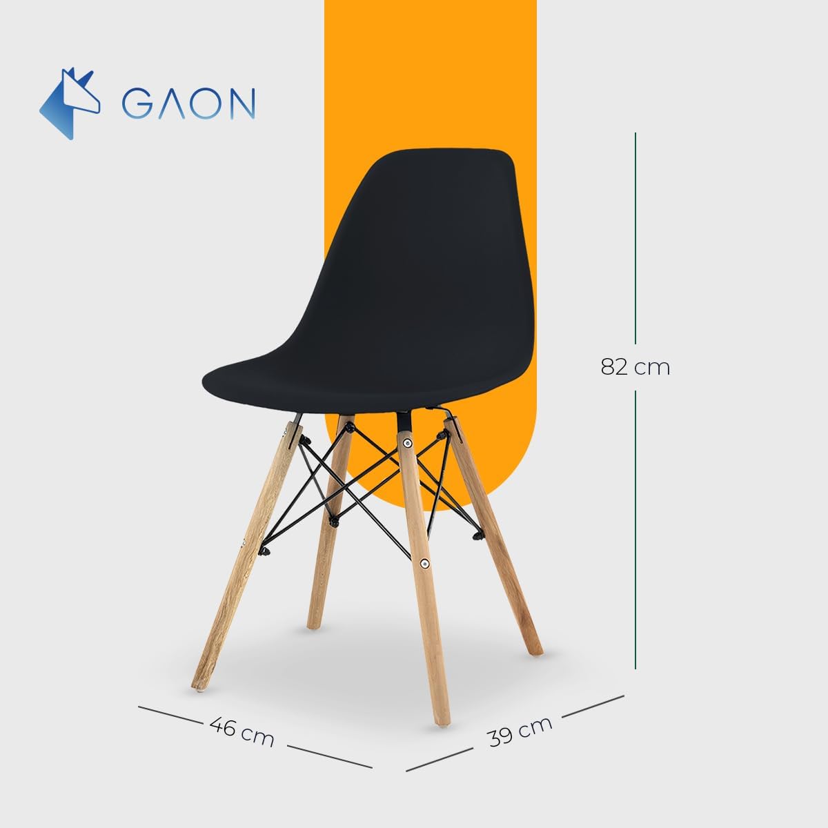 GAON. 4 Sillas Eames Modernas Minimalistas |Ergonómicas Ideales para Comedor Restaurantes y Cocinas (Negro.)
