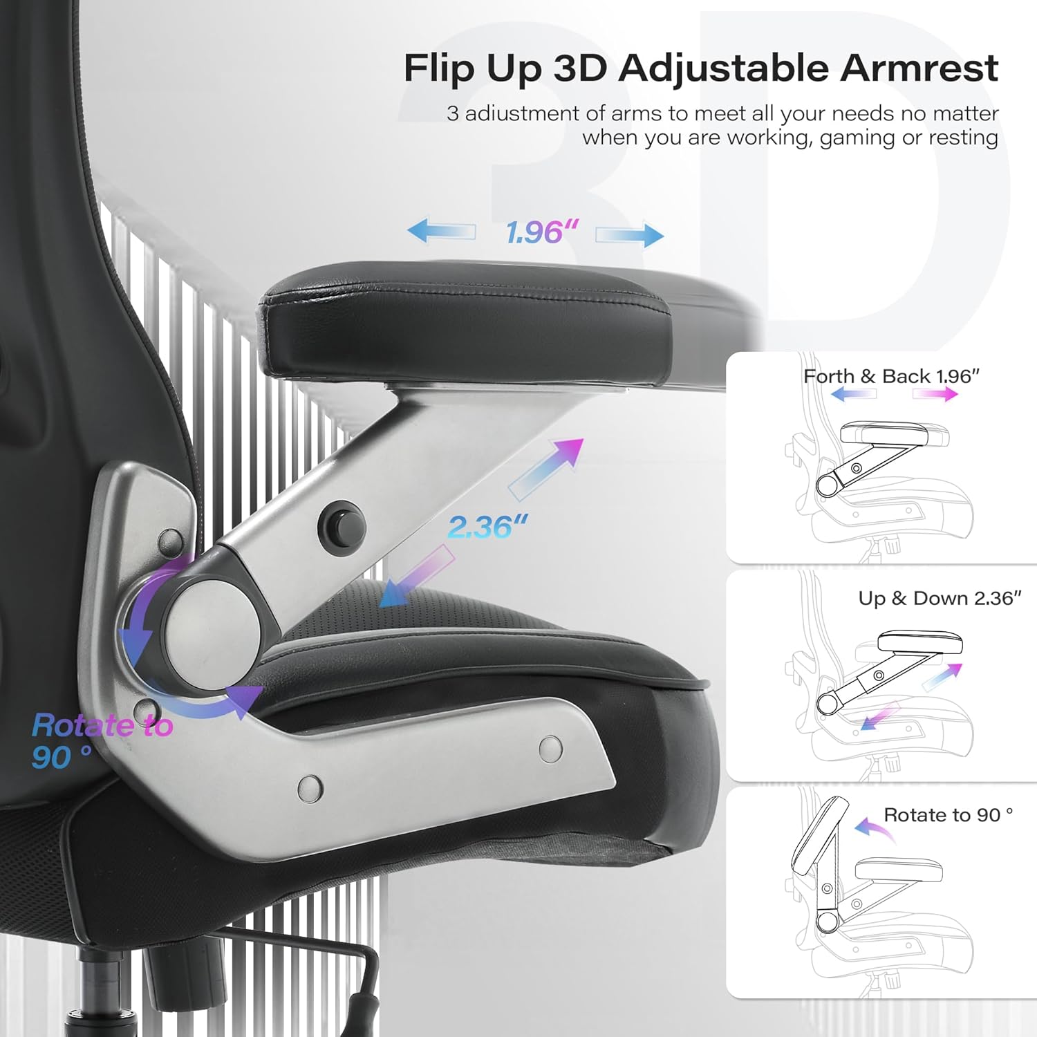 500lbs Big and Tall Office Chair- Heavy Duty Executive Computer Chair with 3D Flip Arms Large Wheels, Ergonomic Mesh High Back Desk Chair, Extra Wide Seat Adjustable Lumbar Support&Headrest