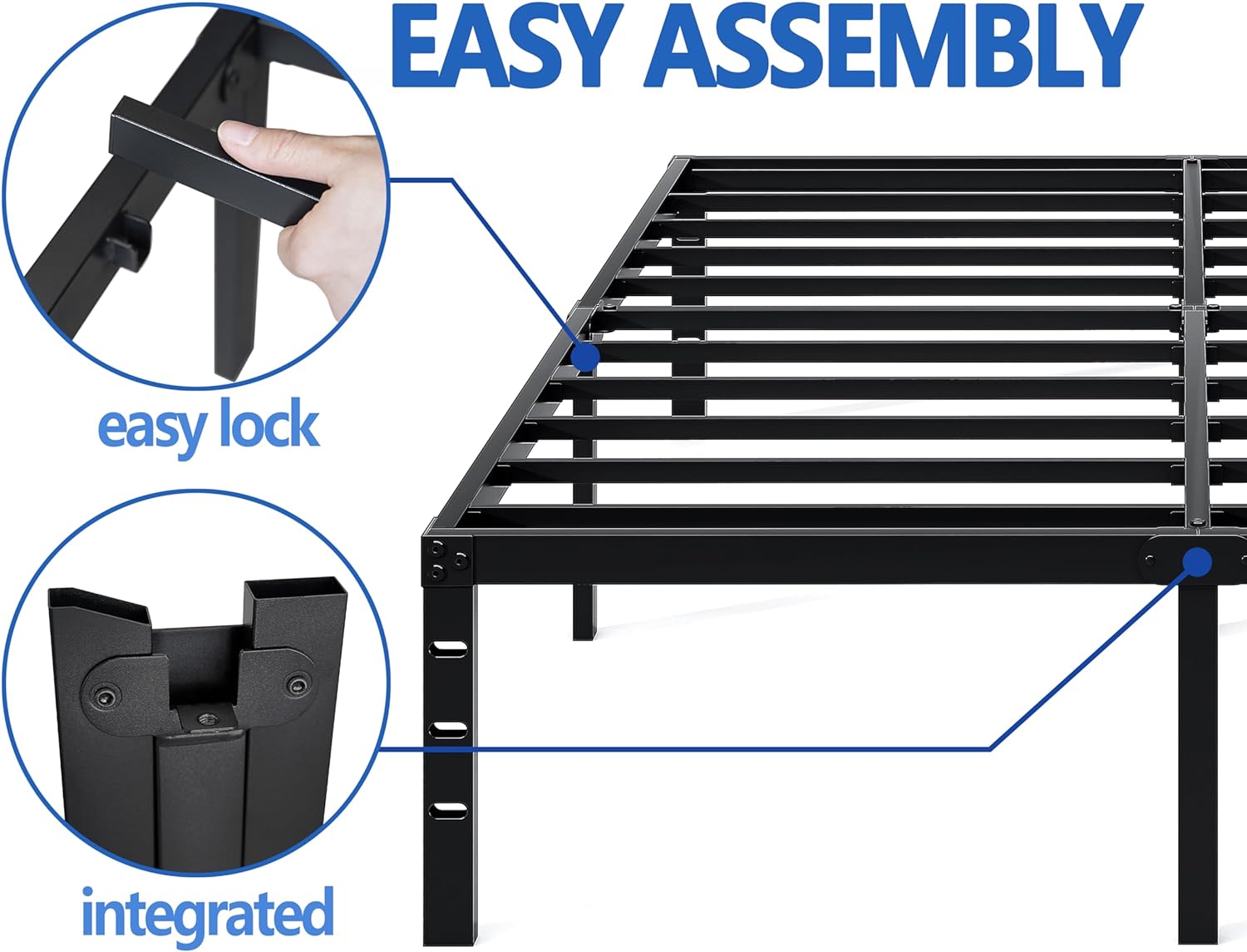 New Jeto Marco de cama de metal con espacio de almacenamiento debajo de la cama, plataforma sencilla y atmosférica, resistente y duradero, de 46 cm, tamaño individual