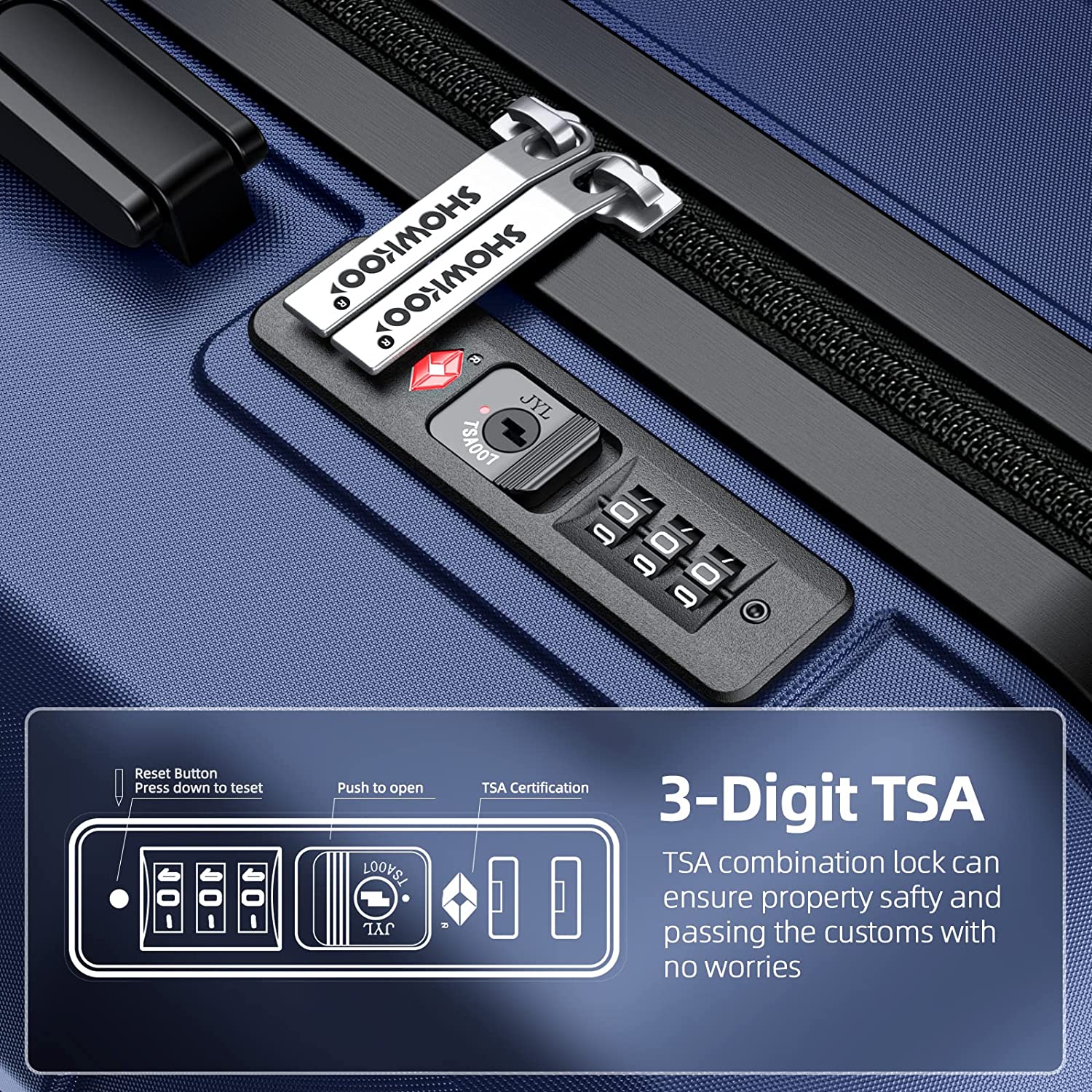 SHOWKOO Juegos de Equipaje Ampliable PC+ABS Maleta Duradera Ruedas Dobles TSA Lock 3 Piezas