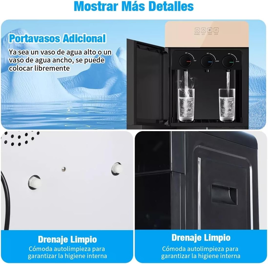 Dispensador de Agua, Dispensador de Agua Garrafon Oculto, Grande Despachador de Agua con Función de Refrigeración y Calefacción para Hogar/Oficina