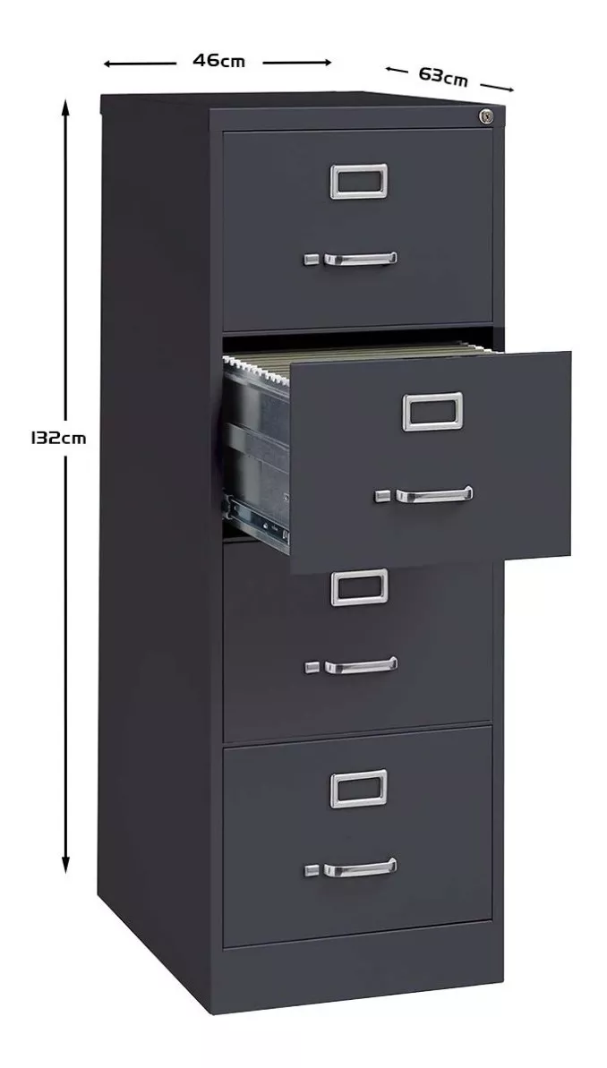 Archivero Metálico 4 Gavetas Oficio Almendra/negro/gri Hirsh
