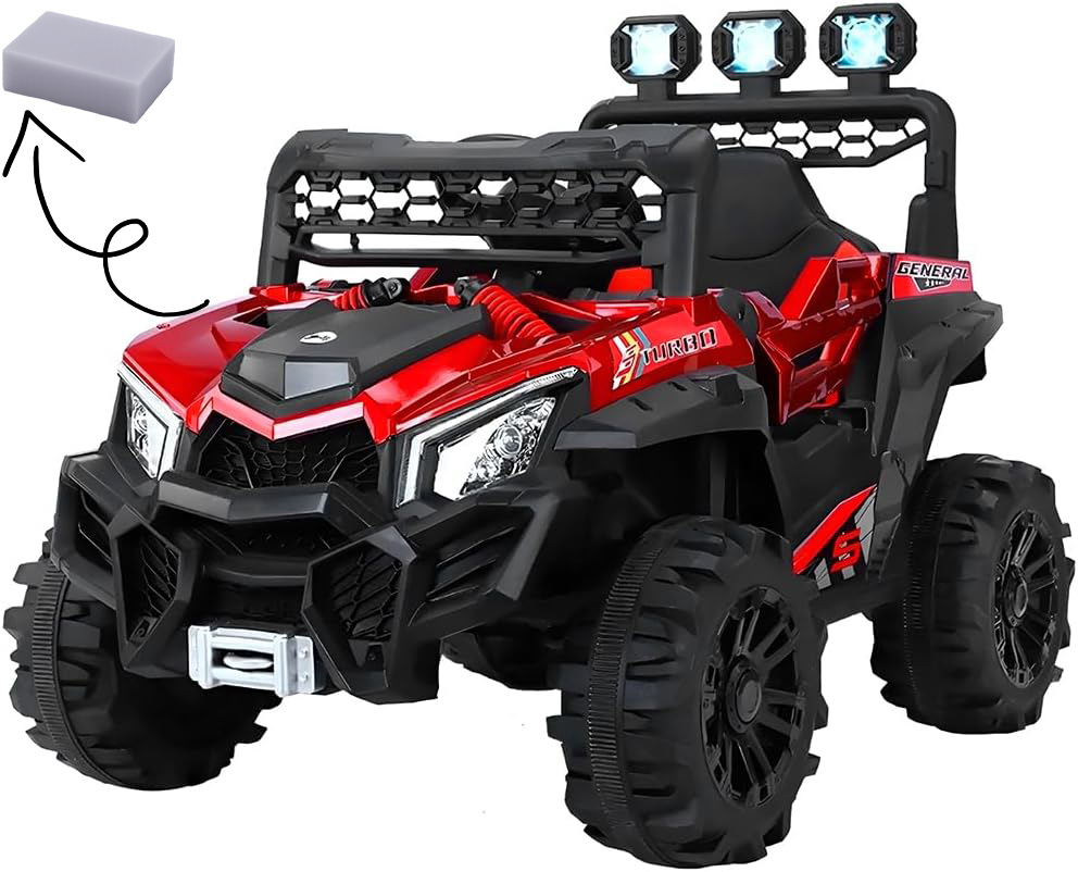 Raganet, Buggy Electrico Montable para Niños Color Rojo, Carrito de Control Remoto y Manejo Directo, con Luces, Estereo y Pedales Funcionales, Medidas: Alto 76cm X Ancho 68cm X Largo 109cm