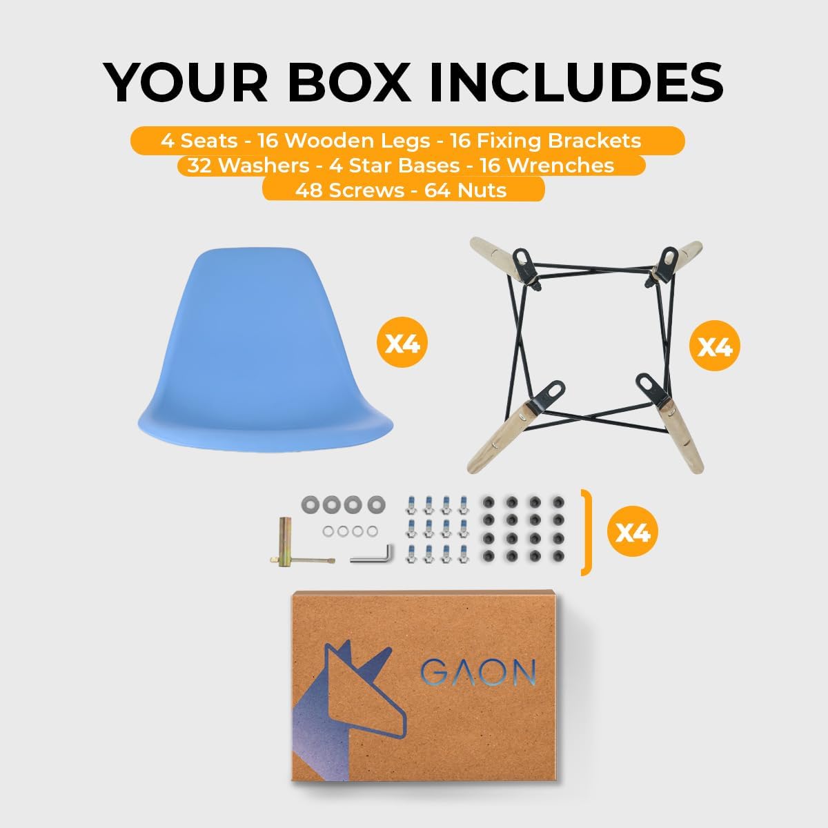 GAON. 4 Sillas Eames Modernas Minimalistas |Ergonómicas Ideales para Comedor Restaurantes y Cocinas (Negro.)