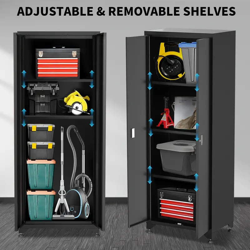 Taller de 6 piezas en negro, gabinete de almacenamiento para garaje, incluye cajones de acero, cofre rodante y tablero de clavijas, gabinete de almacenamiento con cerradura, perfecto para organizar el garaje y las herramientas.