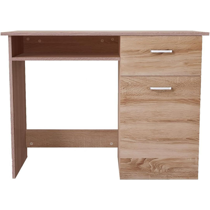 Escritorio Minimalista Estilo Madera Roble Ideal para Home Office con Cajones, Escritorio de MDF Resistente con Espacios de Almacenamiento Color Café Claro