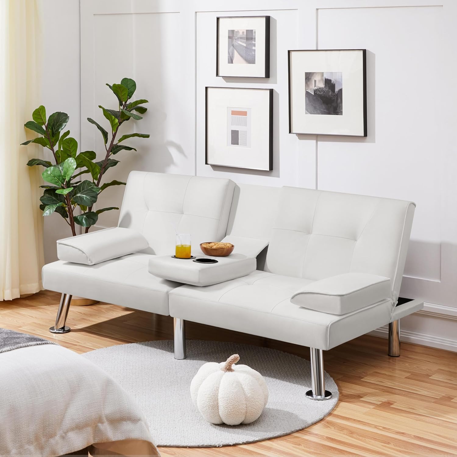 Yaheetech - Sofá Cama Convertible Ajustable, Moderno sillón reclinable de Piel sintético para el hogar, sofá Cama Plegable, Cama de Invitados, reposabrazos extraíbles, portavasos 3 ángulos, Capacidad