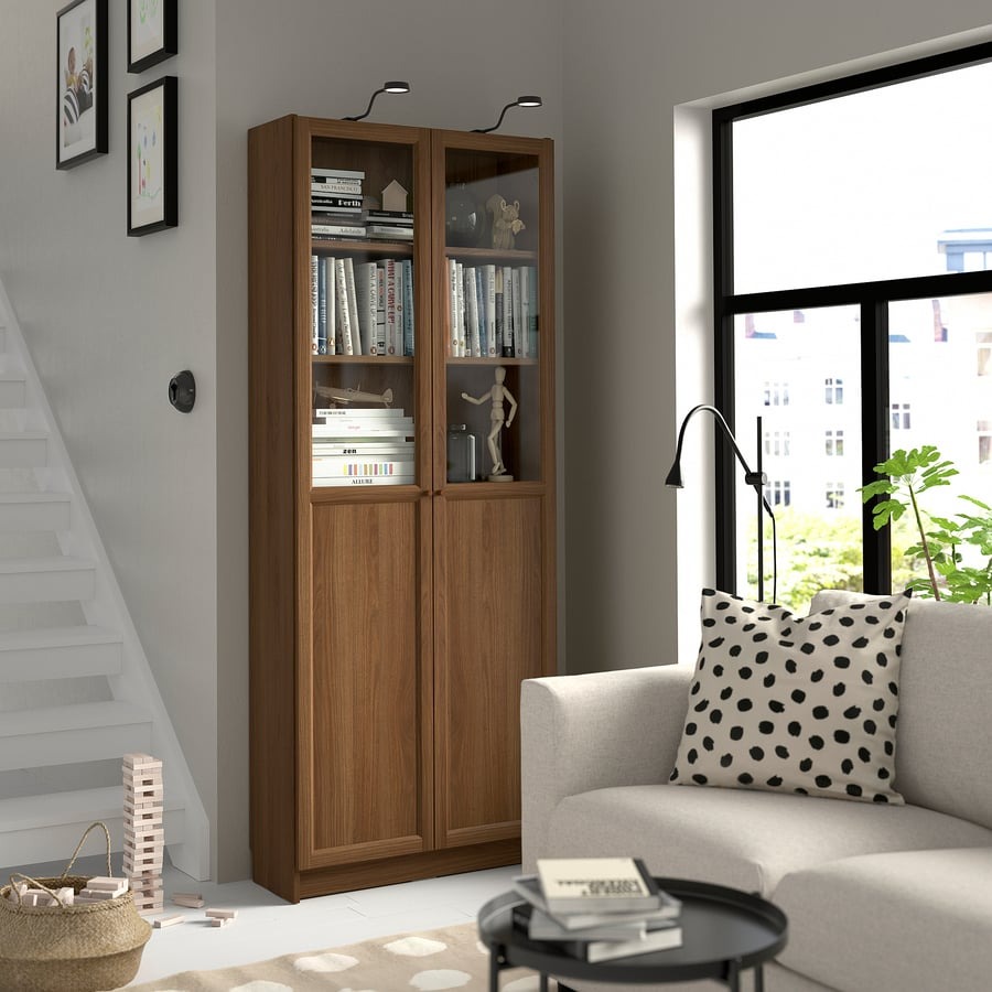 Librero con puertas de vidrio, blanco, 80x30x202 cm