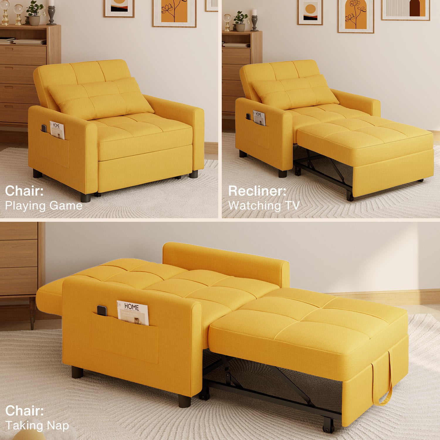 Sofá Cama Silla 3 en 1, Silla Convertible Cama Individual-taza