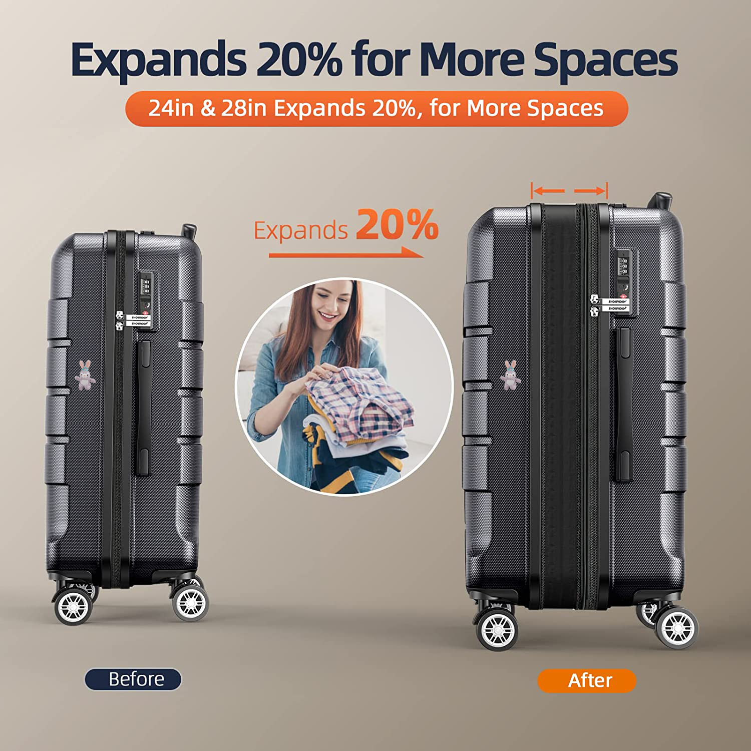 SHOWKOO Juegos de Equipaje Ampliable PC+ABS Maleta Duradera Ruedas Dobles TSA Lock 3 Piezas