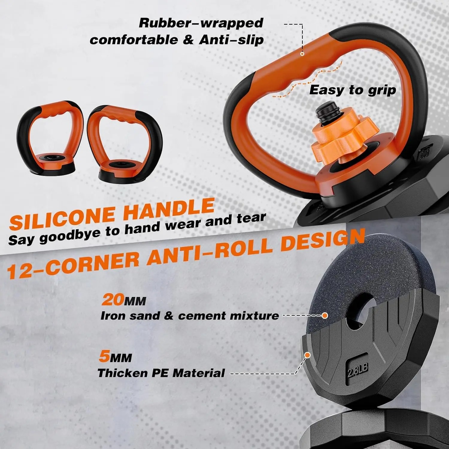 Juego de mancuernas ajustables (44/66/88 lbs): utilizable como mancuerna, barra, pesa rusa y soporte para flexiones. Pesas para ejercicios en casa.