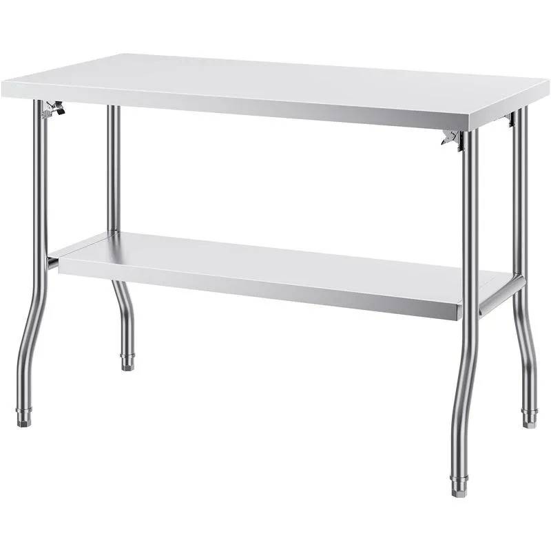 Mesa de preparación comercial plegable, estación de trabajo comercial de 48 x 24 pulgadas con estante inferior, mesa plegable de acero inoxidable resistente con carga de 300 libras.
