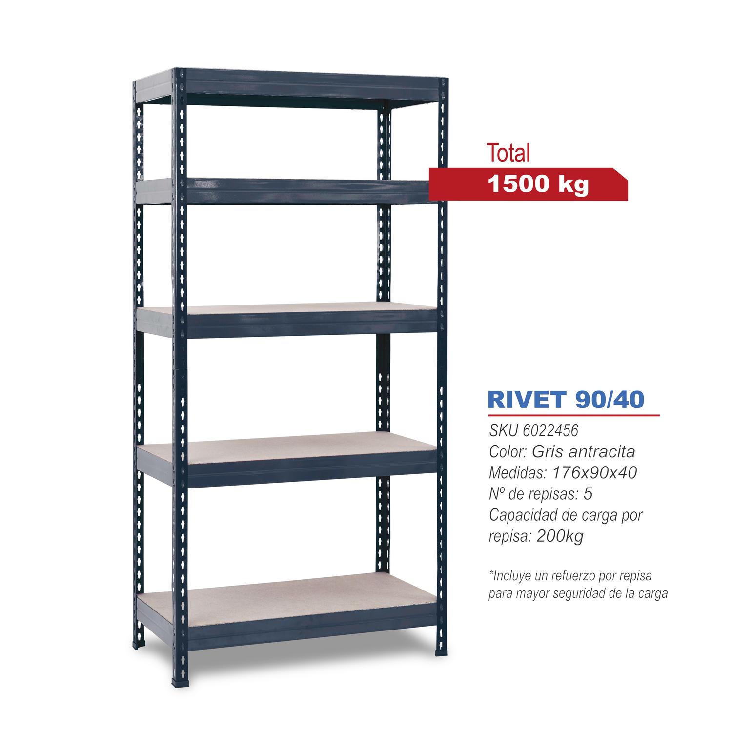 Estante Rivet 5 Nivel(es) 90x176x40 cm Gris