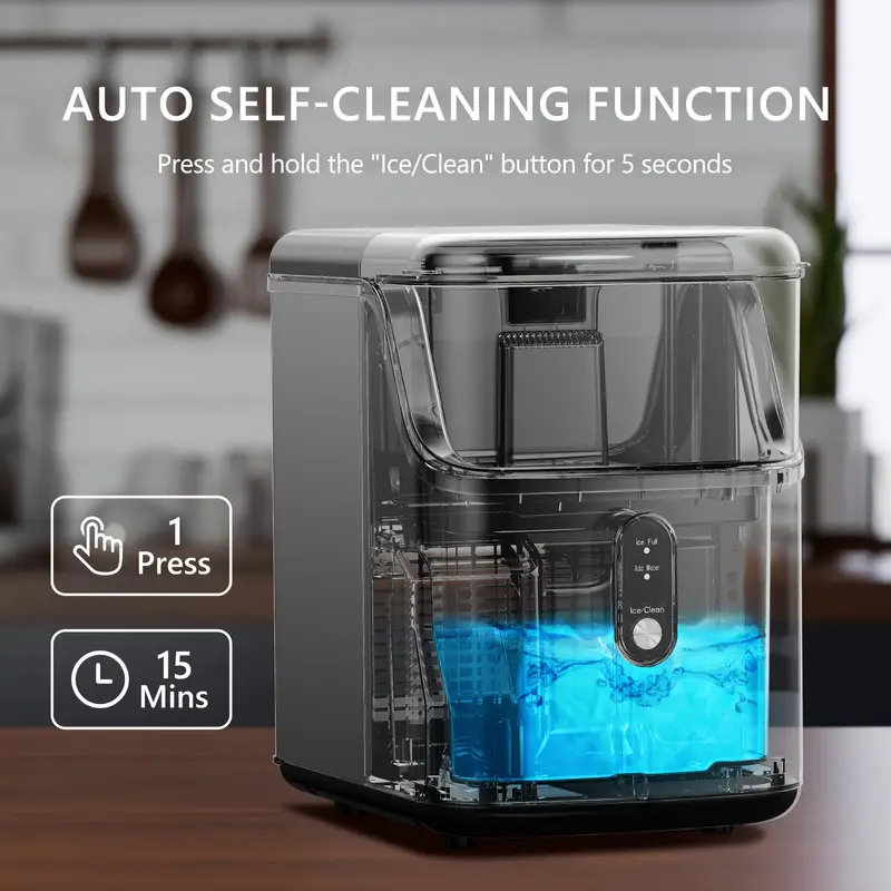 Máquina para hacer hielo en encimera, máquina para hacer hielo NG de 34 lb más máquina para hacer hielo tipo bala de 26 lb, trituradora de hielo masticable suave portátil para el hogar/cocina/camping/RV