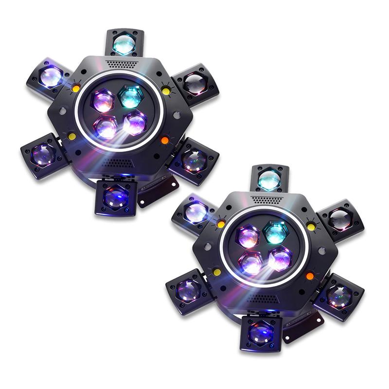 Luces móviles para DJ para fiestas, foco de escenario LED RGBW 6 en 1 con 6 brazos, luces para DJ para fiestas con soporte DMX-512 y activación por sonido, iluminación para fiestas.