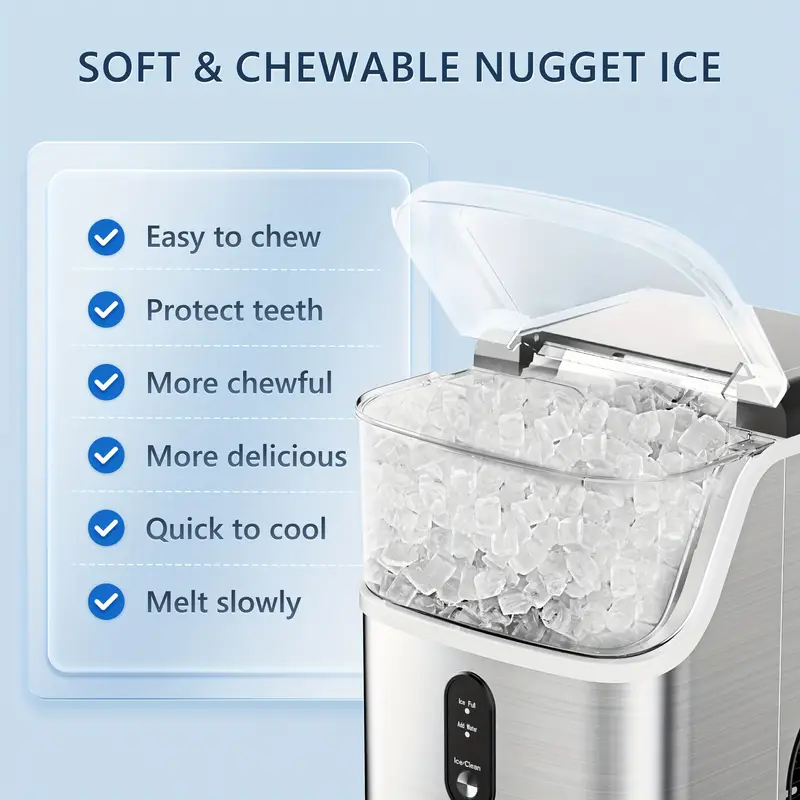 Máquina para hacer hielo en encimera, máquina para hacer hielo NG de 34 lb más máquina para hacer hielo tipo bala de 26 lb, trituradora de hielo masticable suave portátil para el hogar/cocina/camping/RV