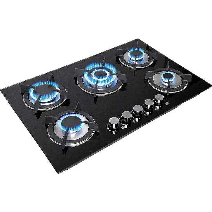 Parrilla de Gas Empotrable 5 Quemadores De Gas Cristal Templado Empotrable Grueso Estufas Empotrables Hogar Cocina Gas Natural o Gas LP Estufa de Mesa Parrillas