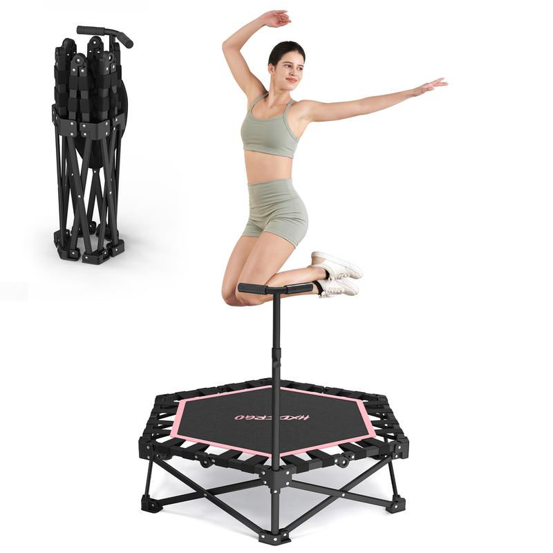 Mini trampolín para adultos con barra de ejercicios. Carga máxima: 209 kg. Fácil de montar. Equipo de gimnasio en casa con asa de espuma ajustable.
