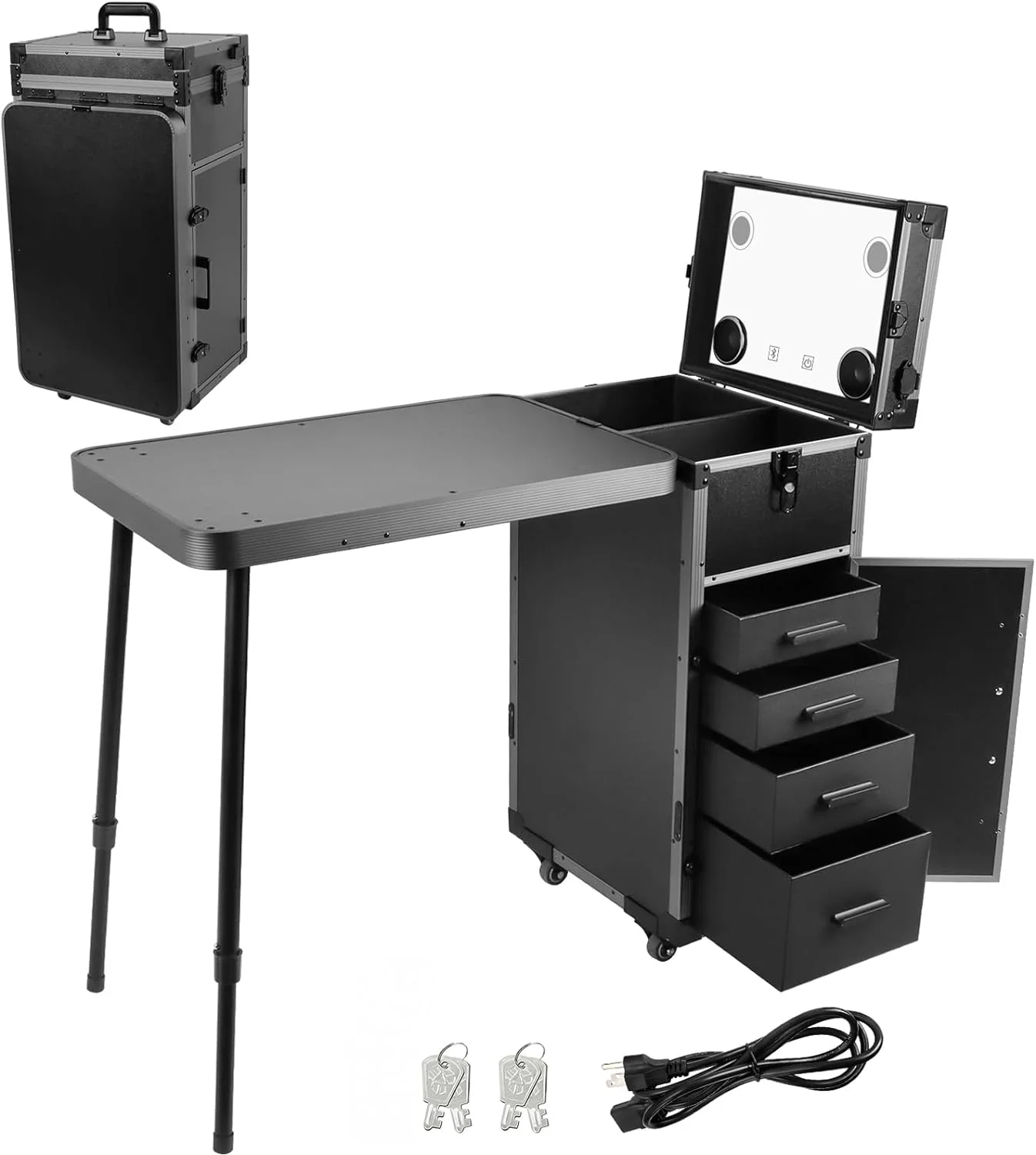 Mesa de manicura enrollable para tren de maquillaje con computadora de uñas plegable, estación de trabajo de maquillaje