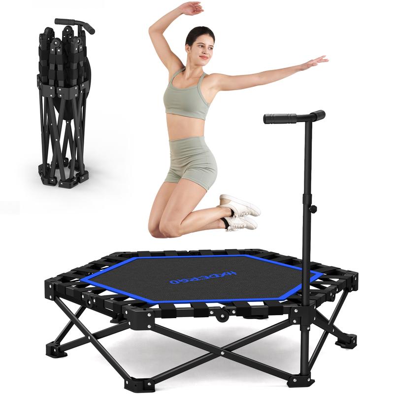 Mini trampolín para adultos con barra de ejercicios. Carga máxima: 209 kg. Fácil de montar. Equipo de gimnasio en casa con asa de espuma ajustable.