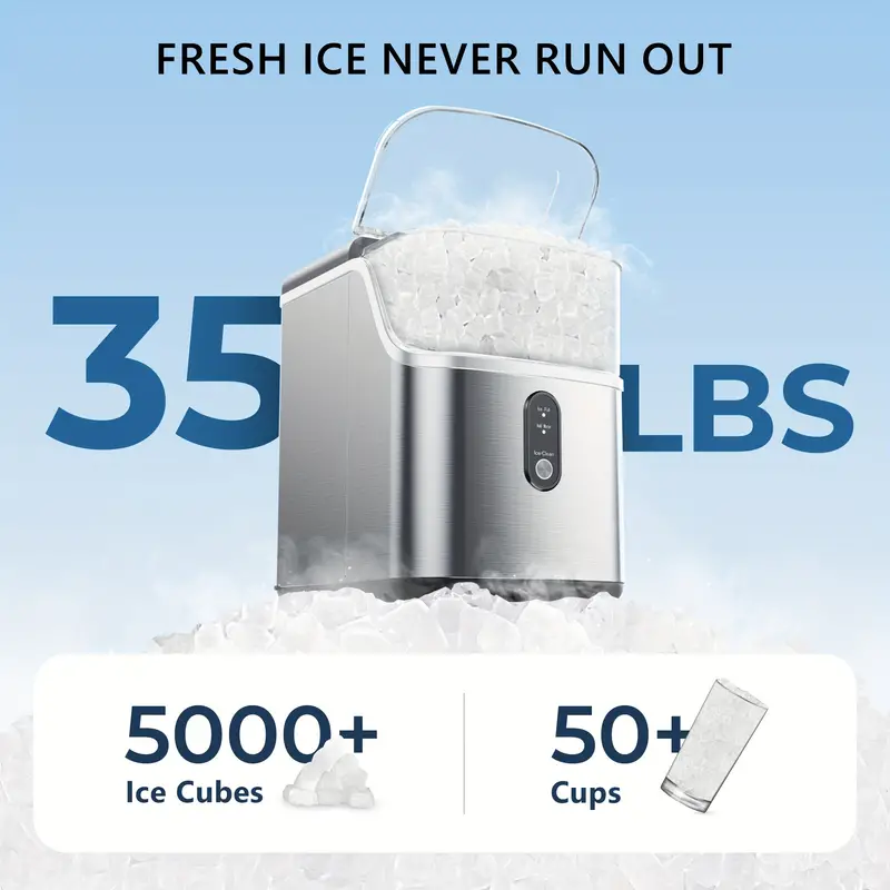 Máquina para hacer hielo en encimera, máquina para hacer hielo NG de 34 lb más máquina para hacer hielo tipo bala de 26 lb, trituradora de hielo masticable suave portátil para el hogar/cocina/camping/RV