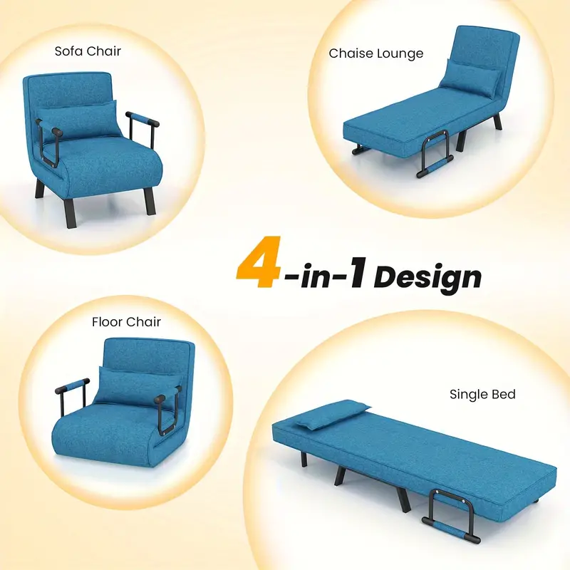 Sillón cama convertible redondo con cojín.