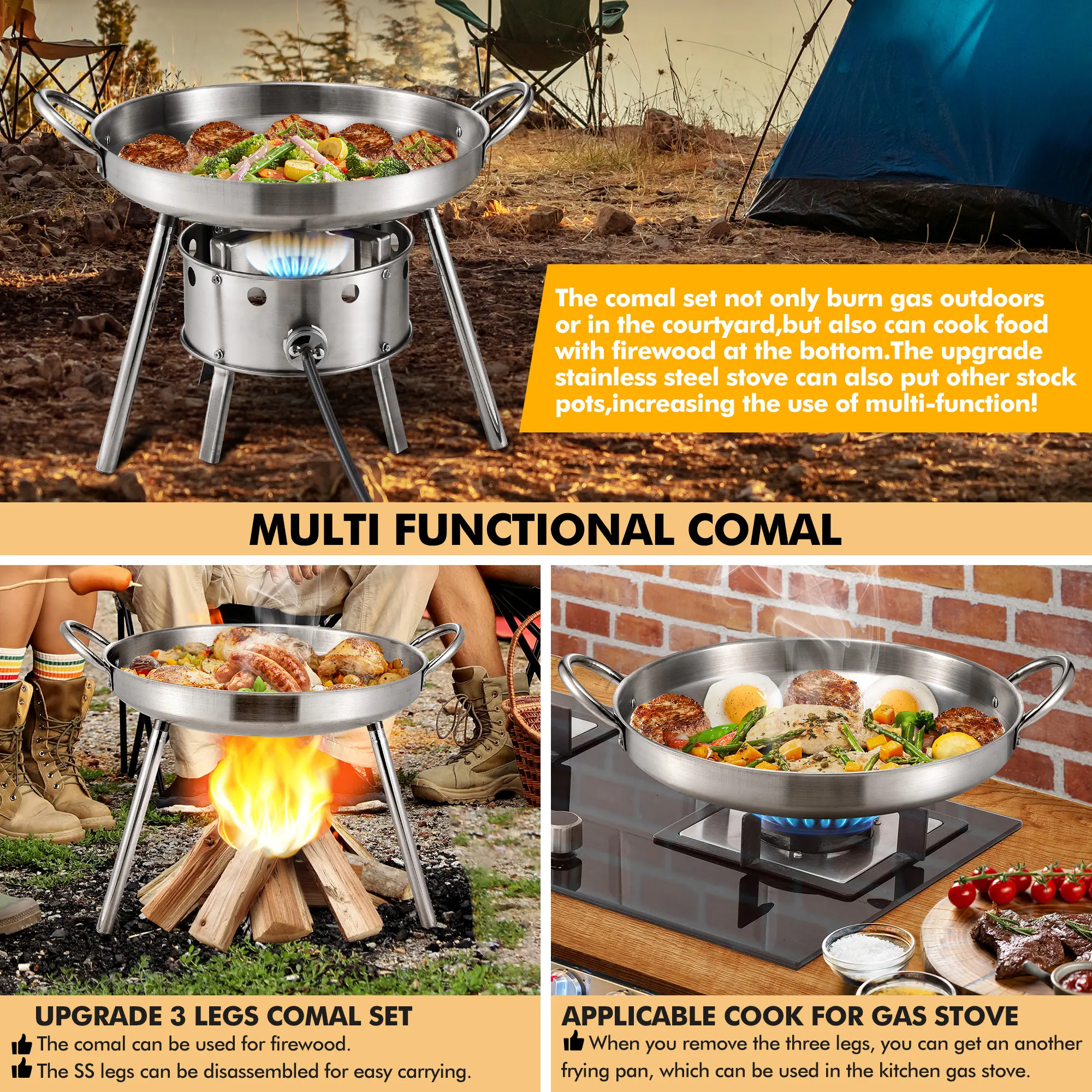 Estufa de propano de un solo quemador de acero inoxidable de 21 pulgadas, de uso rudo y con juego de comal; quemador de propano de alta presión para exteriores de 37,000 BTU; cocina tipo "Discada" (cocina de disco); ideal para cocinar en el patio trasero
