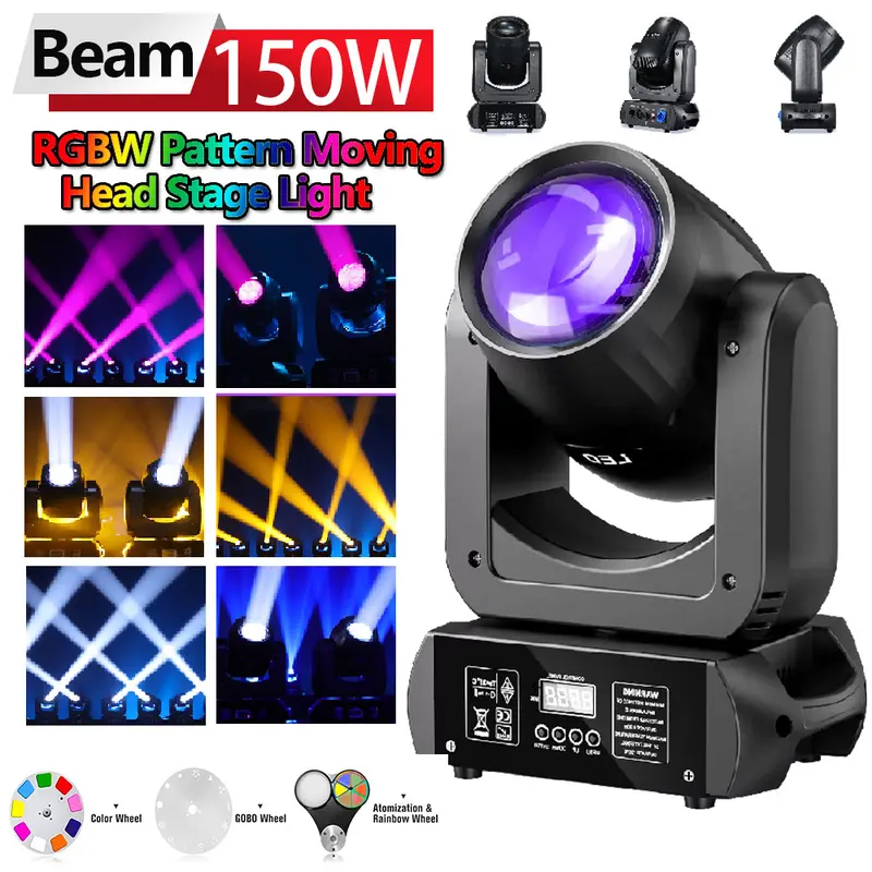 Iluminación DMX 150W, luz LED para DJ con modo automático, cabezal móvil de acero, pantalla para KTV, bares, clubes, Halloween, Navidad, fiestas, festivales, luz de haz de luz con control de sonido, luz giratoria para escenarios de eventos.