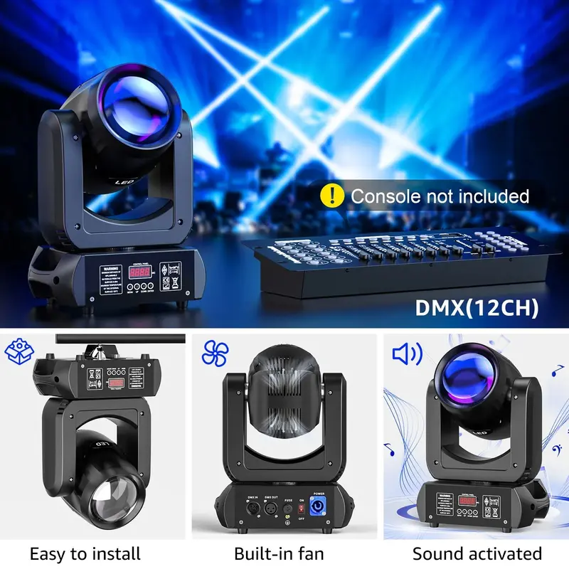 Iluminación DMX 150W, luz LED para DJ con modo automático, cabezal móvil de acero, pantalla para KTV, bares, clubes, Halloween, Navidad, fiestas, festivales, luz de haz de luz con control de sonido, luz giratoria para escenarios de eventos.