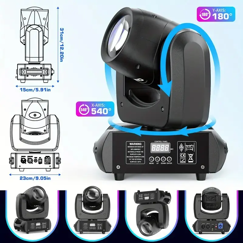 Iluminación DMX 150W, luz LED para DJ con modo automático, cabezal móvil de acero, pantalla para KTV, bares, clubes, Halloween, Navidad, fiestas, festivales, luz de haz de luz con control de sonido, luz giratoria para escenarios de eventos.
