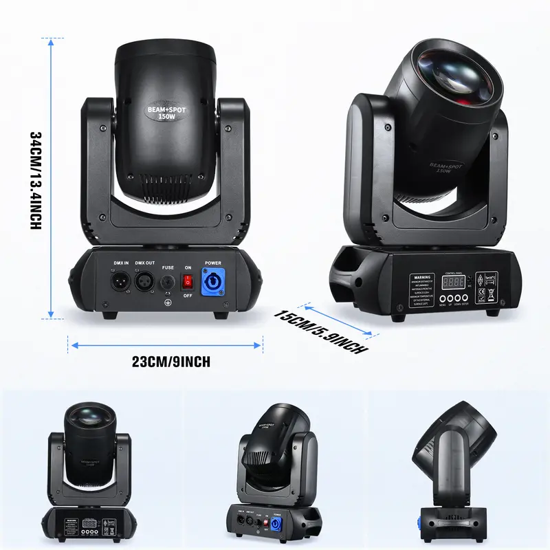Iluminación DMX 150W, luz LED para DJ con modo automático, cabezal móvil de acero, pantalla para KTV, bares, clubes, Halloween, Navidad, fiestas, festivales, luz de haz de luz con control de sonido, luz giratoria para escenarios de eventos.