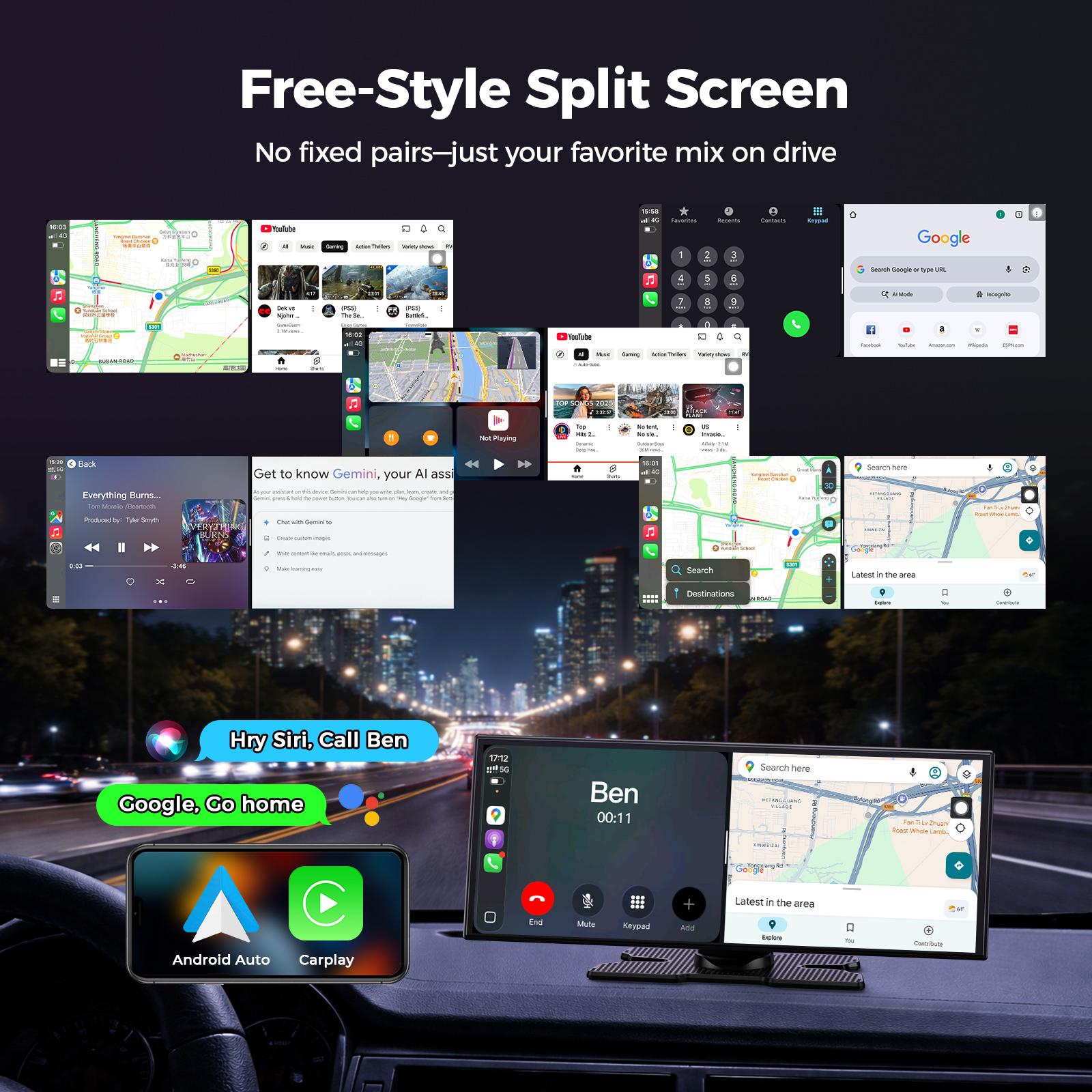 Pantalla para coche de 11" con IA: Gemini + GPS sin conexión + Apps | No solo CarPlay — Android 15 abierto (4 GB + 64 GB)