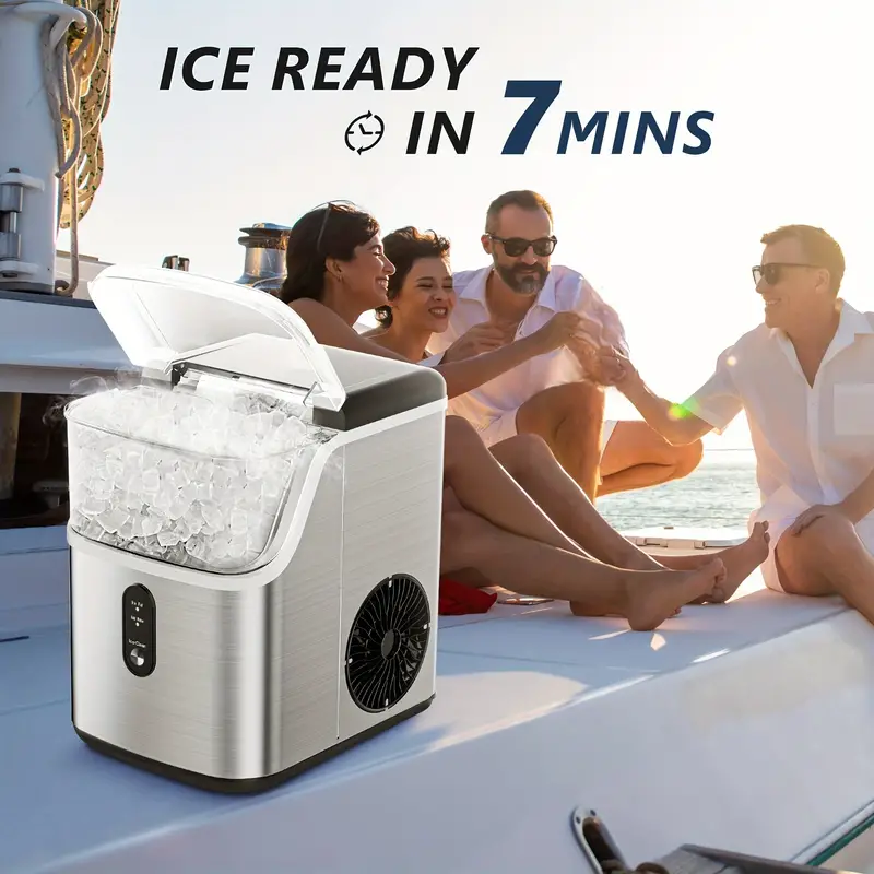 Máquina para hacer hielo en encimera, máquina para hacer hielo NG de 34 lb más máquina para hacer hielo tipo bala de 26 lb, trituradora de hielo masticable suave portátil para el hogar/cocina/camping/RV