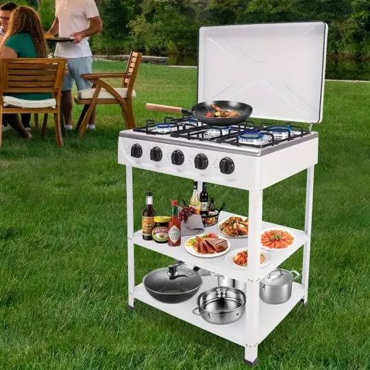 1 Pieza Estufa de Camping al Aire Libre con Estufa de 5 Quemadores, Estufa Portátil para Saltear, Cocinar Pasta, Cocinar Sopa, Etc., Adecuada para Acampar, Pescar, Viajes en RV y Otras Actividades al Aire Libre. (Manguera no incluida)